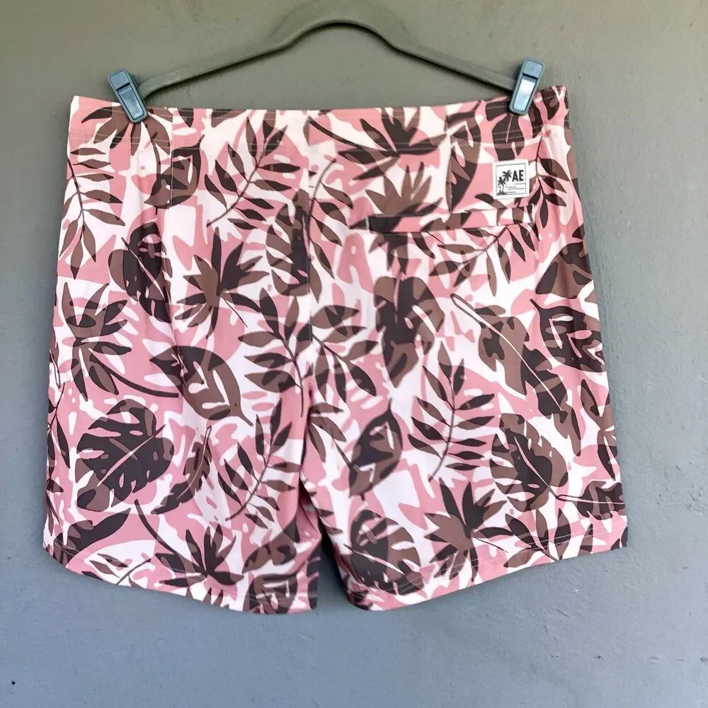 Mens Board Shorts Floral Leaf Print Beach Tropical Swim Trunks L 38X9